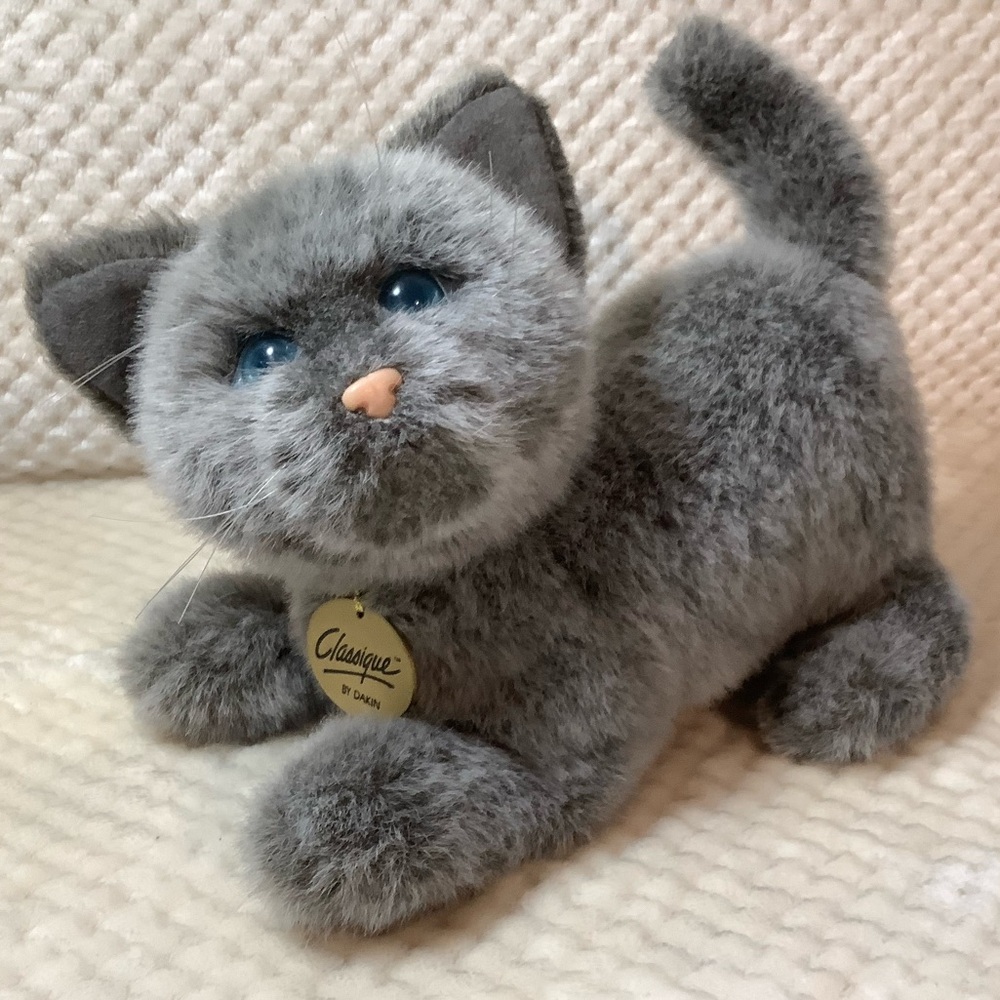 DAKIN Vintage 1988 Classique by DAKIN Grey Plush Kitty Cat Stuffed Animal Toy